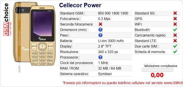 Cellecor Power Dati tecnici di telefono cellulare Cellecor Power Dati tecnici di telefono cellulare