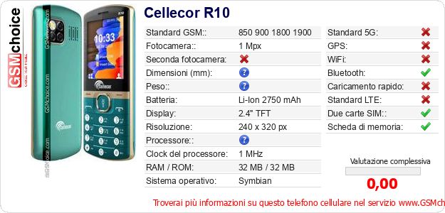 Cellecor R10 Dati tecnici di telefono cellulare Cellecor R10 Dati tecnici di telefono cellulare