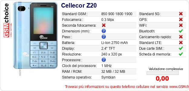 Cellecor Z20 Dati tecnici di telefono cellulare Cellecor Z20 Dati tecnici di telefono cellulare