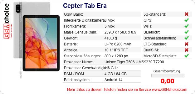 Cepter Tab Era technische Daten Cepter Tab Era technische Daten
