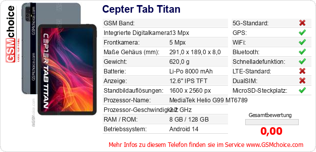 Cepter Tab Titan technische Daten Cepter Tab Titan technische Daten