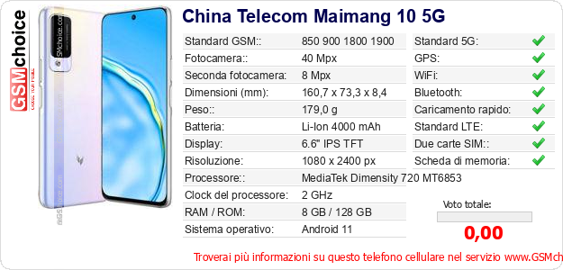 China Telecom Maimang 10 5G Dati tecnici di telefono cellulare 