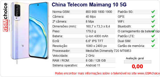 China Telecom Maimang 10 5G Especificações técnicas do telemóvel China Telecom Maimang 10 5G Especificações técnicas do telemóvel