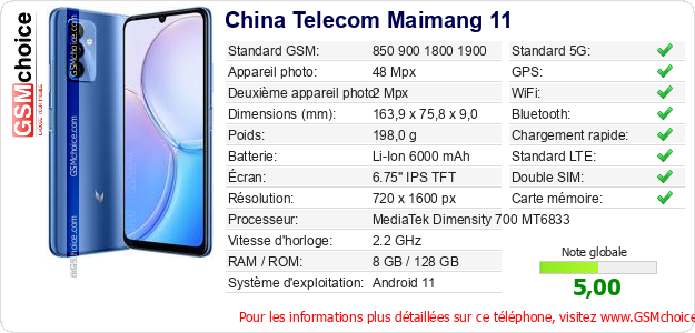 China Telecom Maimang 11 Fiche technique