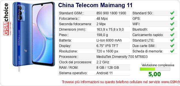 China Telecom Maimang 11 Dati tecnici di telefono cellulare China Telecom Maimang 11 Dati tecnici di telefono cellulare