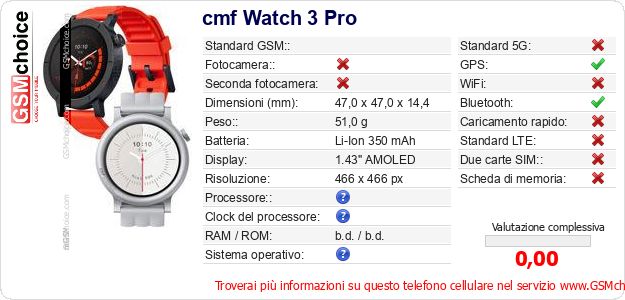 cmf Watch 3 Pro Dati tecnici di telefono cellulare cmf Watch 3 Pro Dati tecnici di telefono cellulare