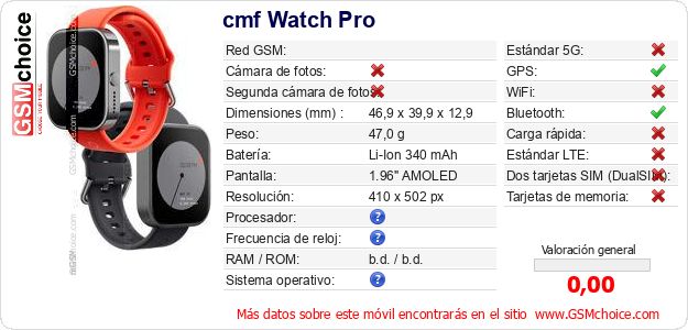cmf Watch Pro Datos técnicos del móvil cmf Watch Pro Datos técnicos del móvil