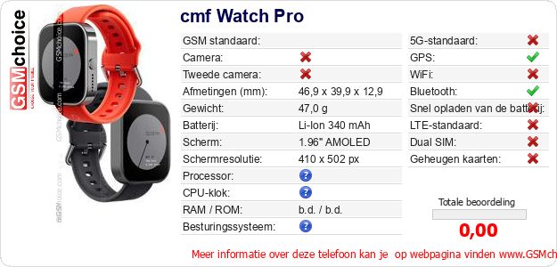 cmf Watch Pro Technische gegevens cmf Watch Pro Technische gegevens