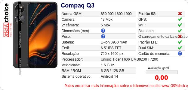 Compaq Q3 Especificações técnicas do telemóvel Compaq Q3 Especificações técnicas do telemóvel