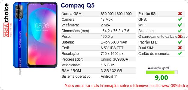 Compaq Q5 Especificações técnicas do telemóvel Compaq Q5 Especificações técnicas do telemóvel