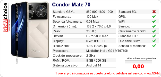 Condor Mate 70 Dati tecnici di telefono cellulare 