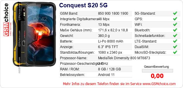 Conquest S20 5G technische Daten Conquest S20 5G technische Daten