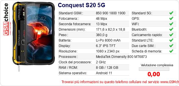 Conquest S20 5G Dati tecnici di telefono cellulare Conquest S20 5G Dati tecnici di telefono cellulare