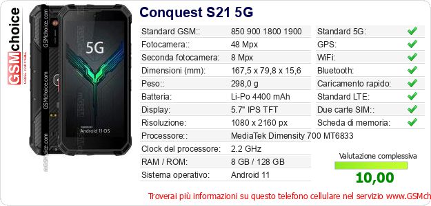 Conquest S21 5G Dati tecnici di telefono cellulare Conquest S21 5G Dati tecnici di telefono cellulare