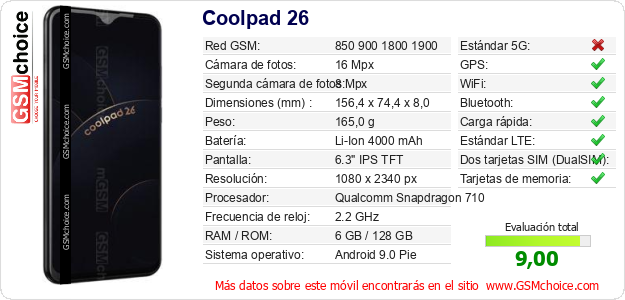 Coolpad 26 Datos técnicos del móvil Coolpad 26 Datos técnicos del móvil
