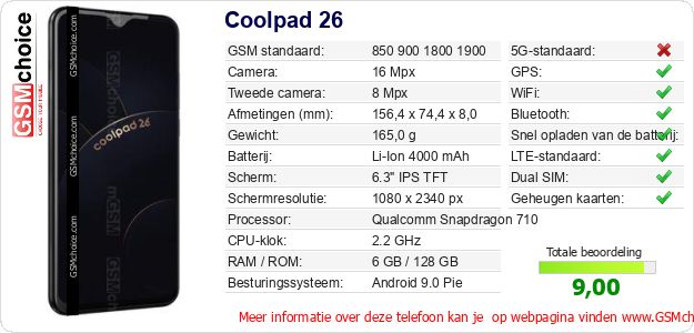 Coolpad 26 Technische gegevens Coolpad 26 Technische gegevens
