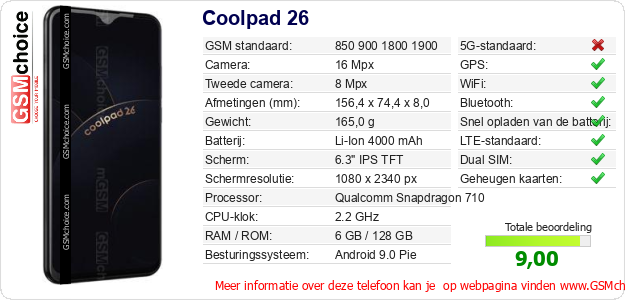Coolpad 26 Technische gegevens 