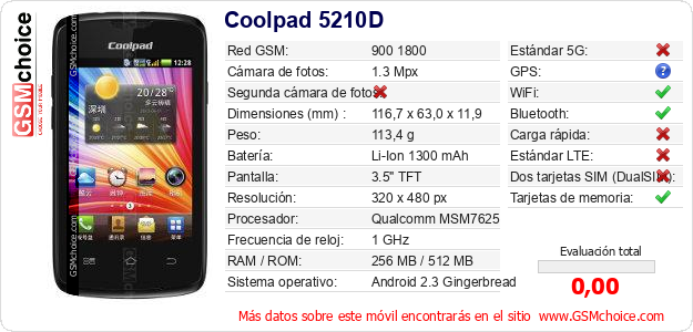 Coolpad 5210D Datos técnicos del móvil 
