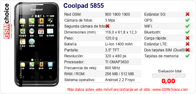 Coolpad 5855 Datos técnicos del móvil 