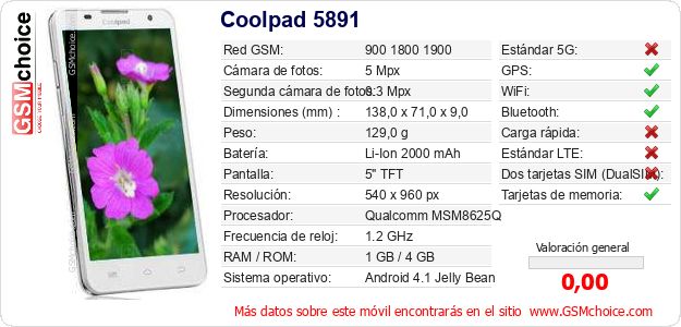 Coolpad 5891 Datos técnicos del móvil Coolpad 5891 Datos técnicos del móvil