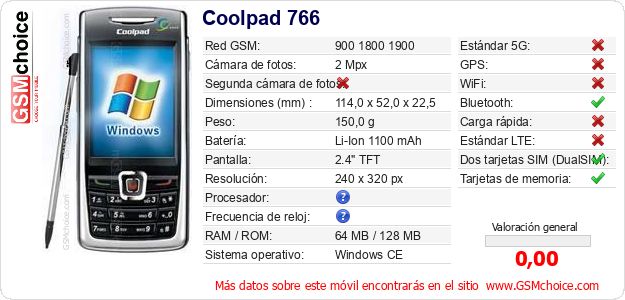 Coolpad 766 Datos técnicos del móvil Coolpad 766 Datos técnicos del móvil