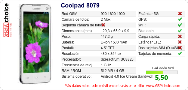 Coolpad 8079 Datos técnicos del móvil 