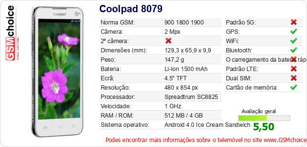 Coolpad 8079 Especificações técnicas do telemóvel Coolpad 8079 Especificações técnicas do telemóvel