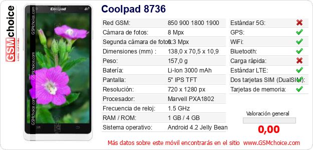 Coolpad 8736 Datos técnicos del móvil Coolpad 8736 Datos técnicos del móvil