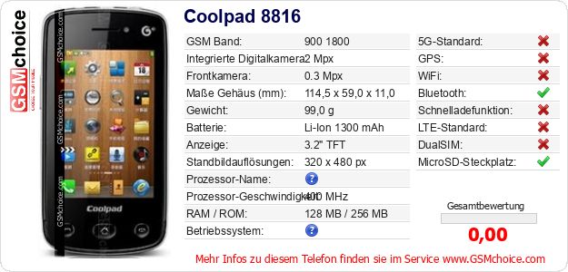 Coolpad 8816 technische Daten Coolpad 8816 technische Daten
