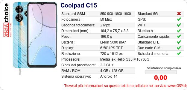 Coolpad C15 Dati tecnici di telefono cellulare Coolpad C15 Dati tecnici di telefono cellulare
