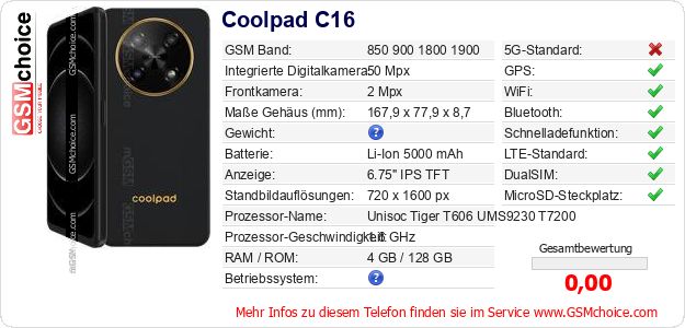 Coolpad C16 technische Daten Coolpad C16 technische Daten