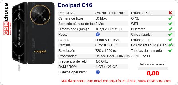 Coolpad C16 Datos técnicos del móvil Coolpad C16 Datos técnicos del móvil