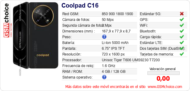 Coolpad C16 Datos técnicos del móvil 