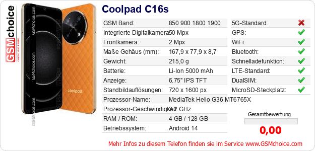 Coolpad C16s technische Daten Coolpad C16s technische Daten