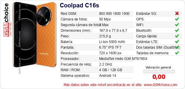 Coolpad C16s Datos técnicos del móvil 