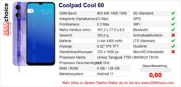 Coolpad Cool 60 technische Daten Coolpad Cool 60 technische Daten