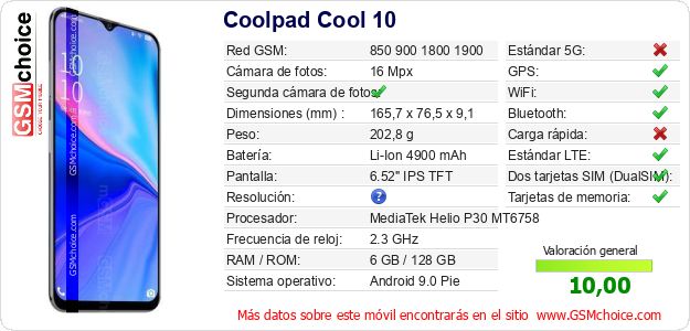Coolpad Cool 10 Datos técnicos del móvil Coolpad Cool 10 Datos técnicos del móvil