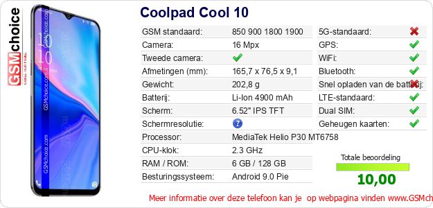 Coolpad Cool 10 Technische gegevens Coolpad Cool 10 Technische gegevens