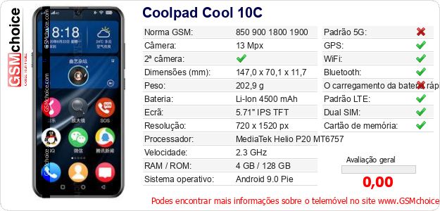 Coolpad Cool 10C Especificações técnicas do telemóvel 