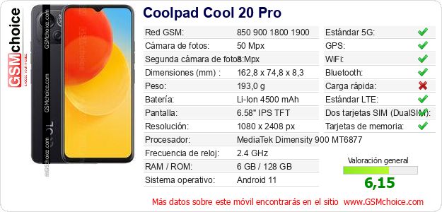 Coolpad Cool 20 Pro Datos técnicos del móvil 