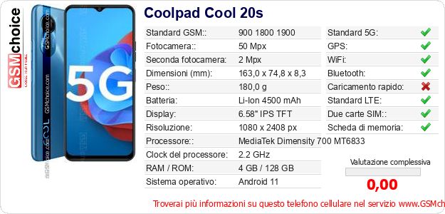 Coolpad Cool 20s Dati tecnici di telefono cellulare Coolpad Cool 20s Dati tecnici di telefono cellulare