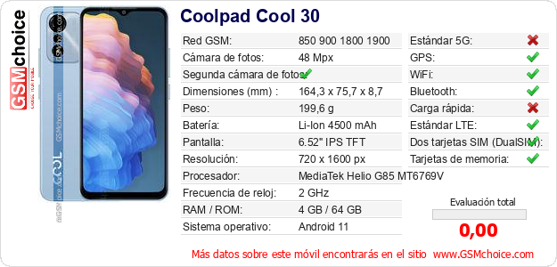 Coolpad Cool 30 Datos técnicos del móvil 