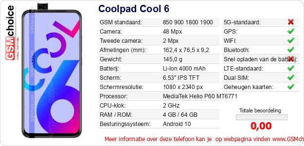 Coolpad Cool 6 Technische gegevens Coolpad Cool 6 Technische gegevens