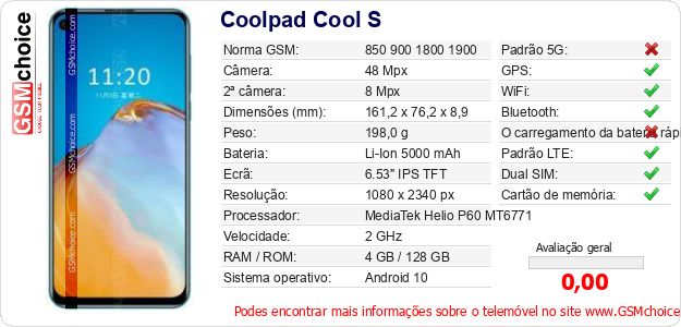 Coolpad Cool S Especificações técnicas do telemóvel 