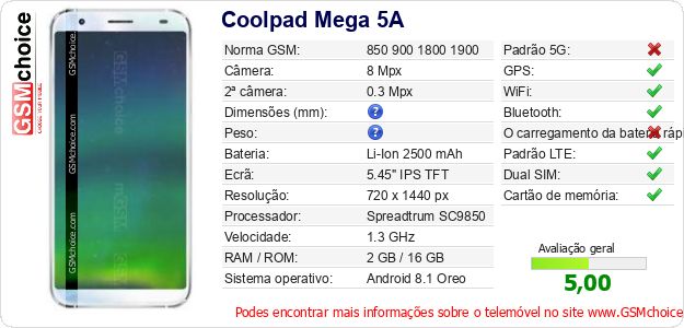 Coolpad Mega 5A Especificações técnicas do telemóvel 
