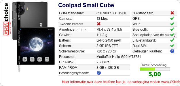 Coolpad Small Cube Technische gegevens 