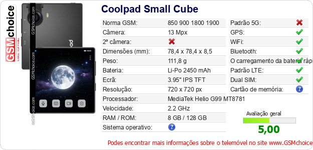 Coolpad Small Cube Especificações técnicas do telemóvel 