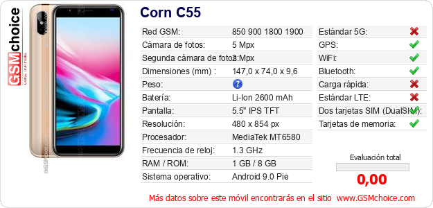 Corn C55 Datos técnicos del móvil 