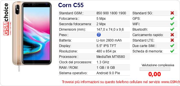 Corn C55 Dati tecnici di telefono cellulare Corn C55 Dati tecnici di telefono cellulare