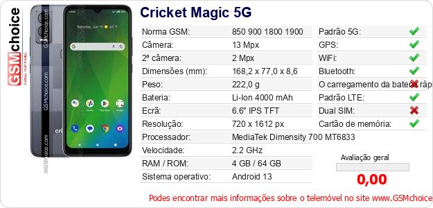 Cricket Magic 5G Especificações técnicas do telemóvel Cricket Magic 5G Especificações técnicas do telemóvel